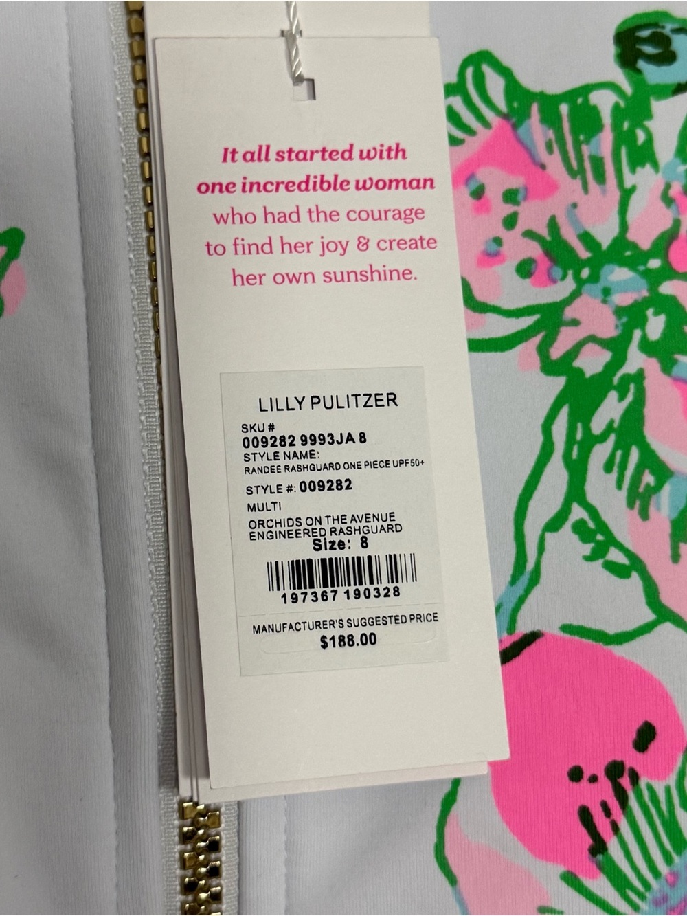 Lilly Pulitzer Randee Rashguard One Piece Swimsuit UPF 50+ Floral White 8 M NEW - Picture 4 of 12